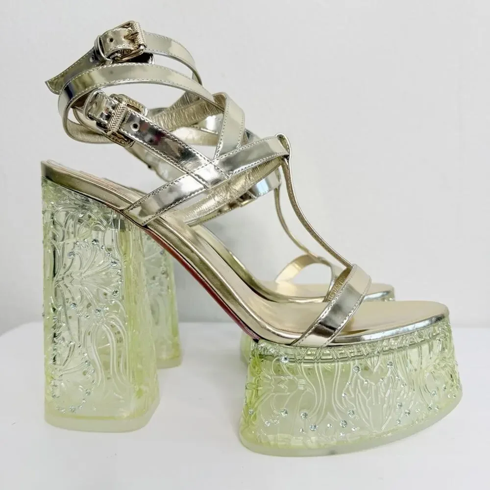 Christian Louboutin Yazefine Red Bottom Platform Metallic Sandals Gold Size 37